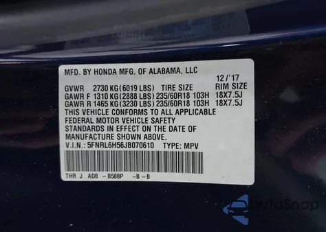 2018 Honda Odyssey Ex from USA, damaged, VIN 5FNRL6H56JB070610